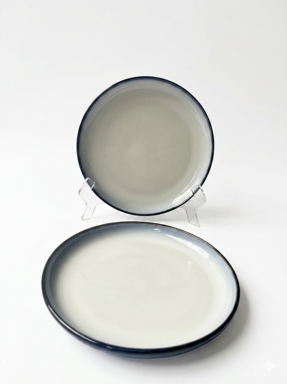 Salad Plate-2 - Concepts Eggplant pattern by Sango. Blue Shade Band, Coupe 8 1/4